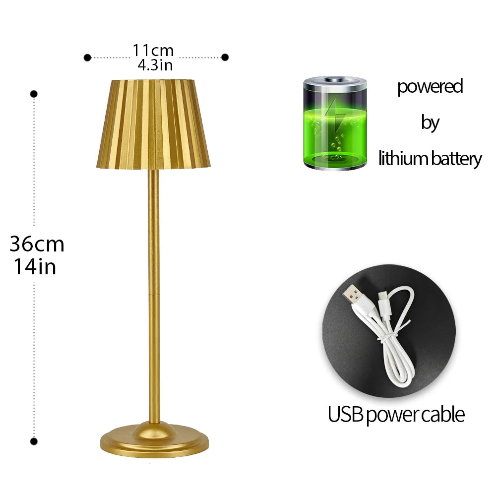 lampe table dorée plissée moderne batterie led rechargeable 5v cem rohs