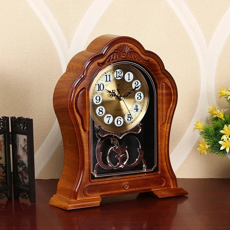 horloge décorative marron foncé rétro chiffres arabes transparente fleurs artificielles vintage européenne
