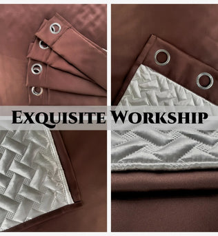 Rideau marron élégant avec œillets métalliques, idéal pour une décoration intérieure moderne et sophistiquée. Design matelassé blanc pour un ajout de texture et de style. Parfait pour personnaliser votre espace avec une touche de raffinement.