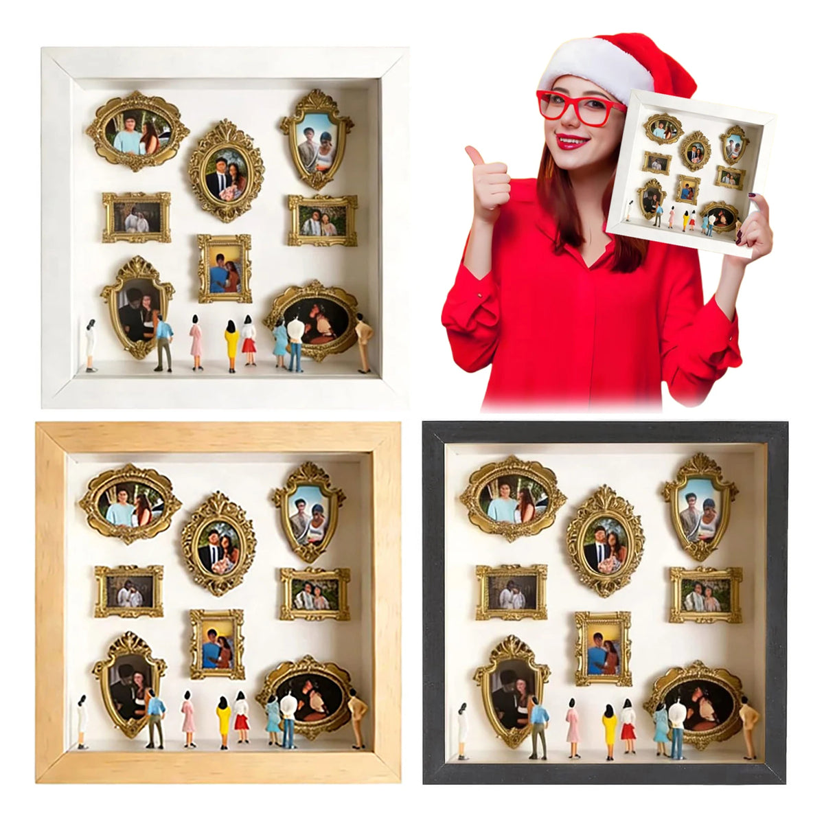 boîte miniature musée blanc doré noir personnages vintage adhésif transparent opaque