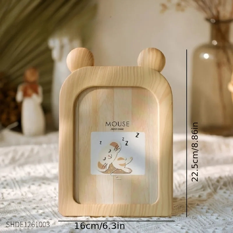 cadre photo bois naturel rayures horizontales illustration animale moderne ornement décoration