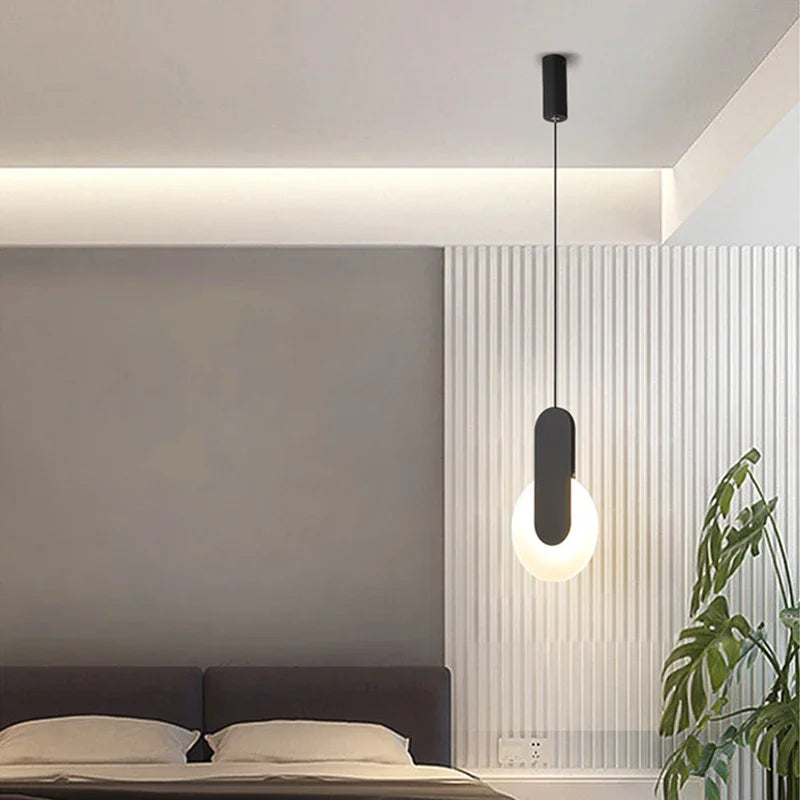 Lampes suspendues modernes minimaliste câble suspension plaque fixation globes opale abatjour blanc noir chambre