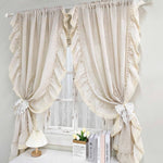 rideau vintage beige clair texture lin fleurs japonais coréen fronces décoratives maison
