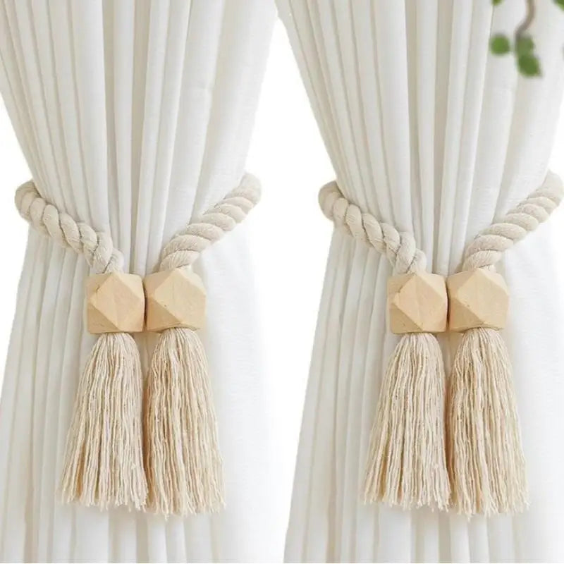 corde rideaux tressée géométriques boho chic beige clair salle bain intérieur decoration