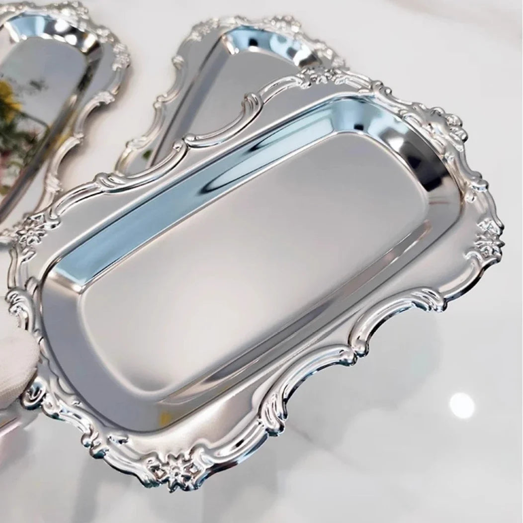 plateau argenté vintage floral élégant servir collations ranger bijoux ornement table classique