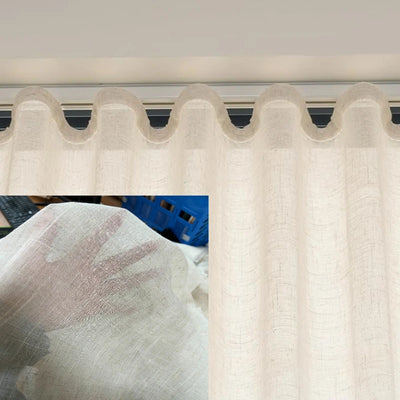 rideaux plissés moderne polyester texture lin couleur beige clair légèrement opaque salon chambre mesure