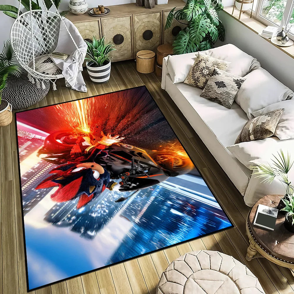 tapis animé personnages moto ville lumière effet moderne rouge noir bleu orange blanc