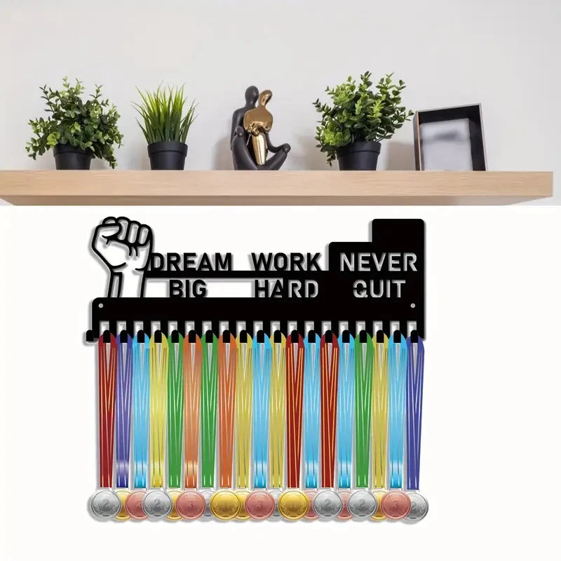 support mural médailles noir doigt levé inspiration sportive crochets moderne vis fixations