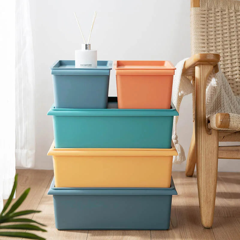 boîtes rangement modernes bleu orange jaune mat opaques plastique cosmétiques bijoux papeterie téléphone portable