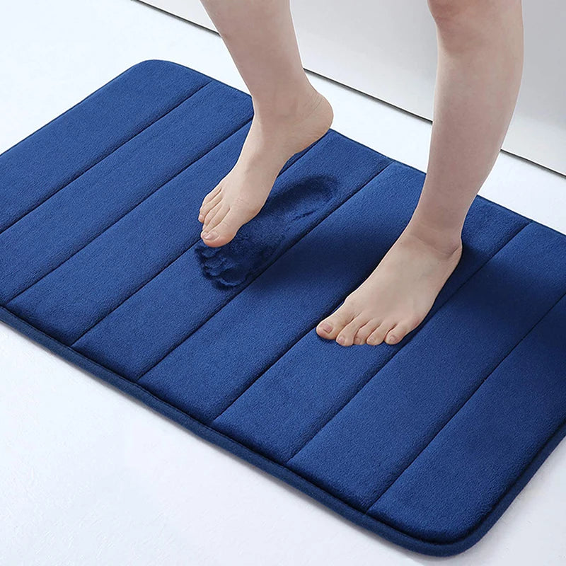 tapis bain coton bleu marine gris clair marron moderne doux absorption eau 60x40cm