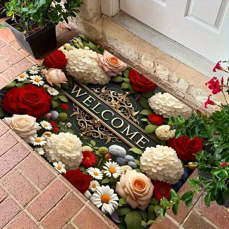 tapis d'entrée moderne multicolore fleurs bienvenue 30x50cm 40x60cm 50x80cm résistant antidérapant