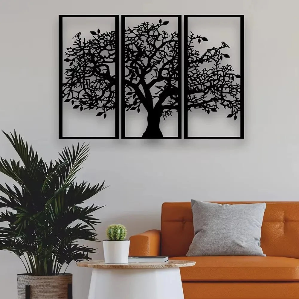 panneaux decoratifs metal arbre oiseaux noir or moderne minimalisteintérieur decoration chambre salon