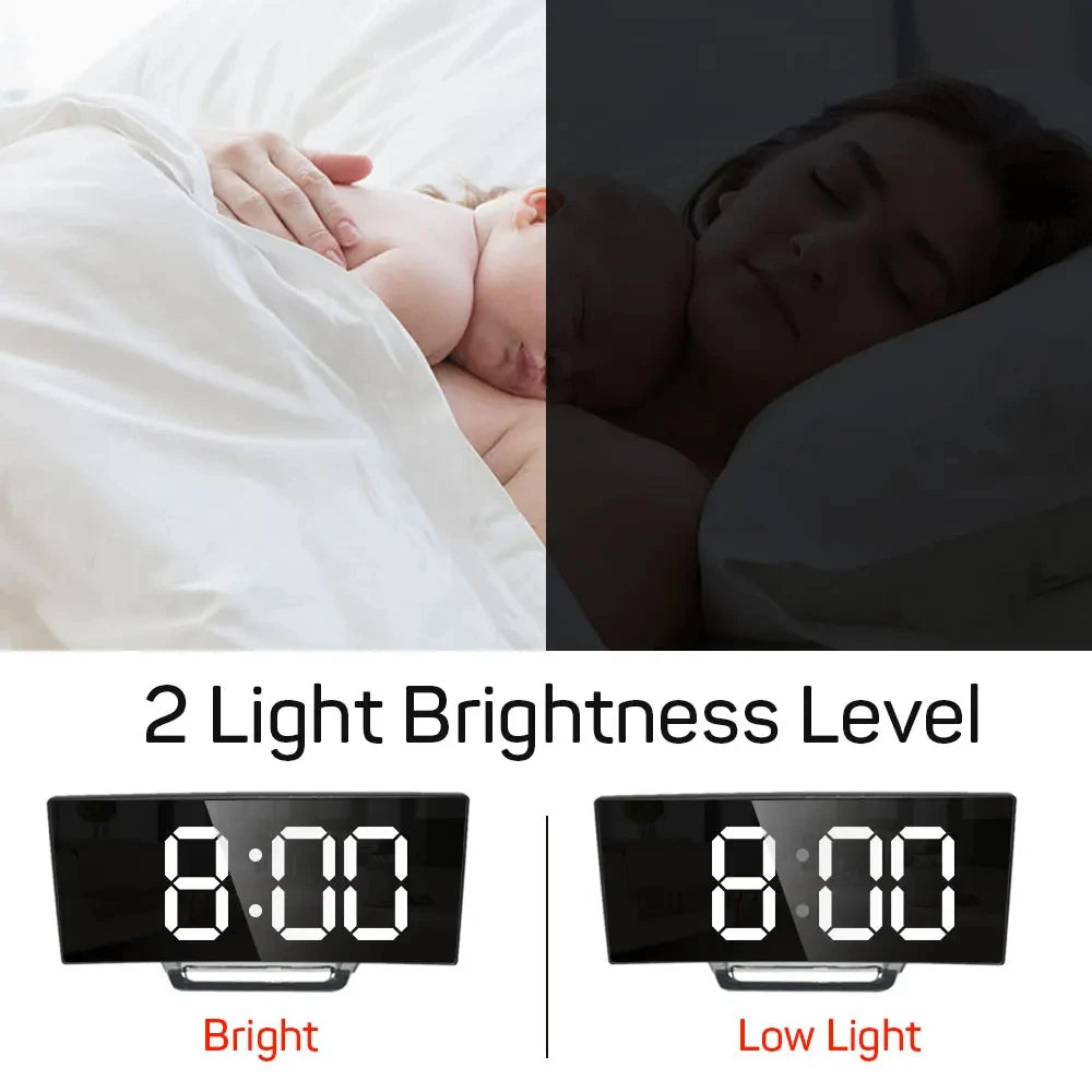 horloge numérique réveil LED affichage température face unique moderne noir mat table chevet