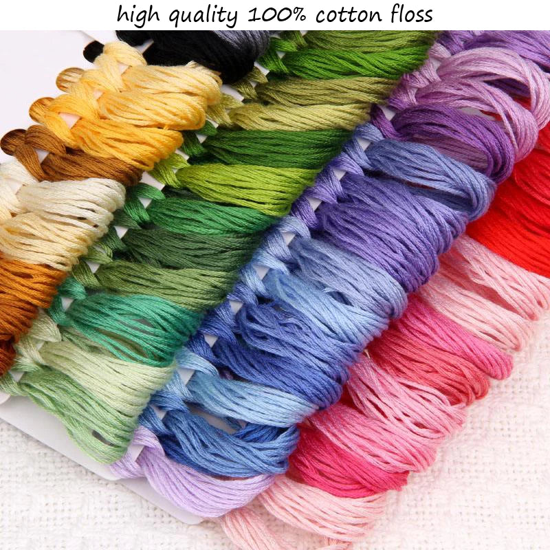 kit broderie motifs floraux géométriques fils coton instructions aiguille plié toile coton colorée loisirs