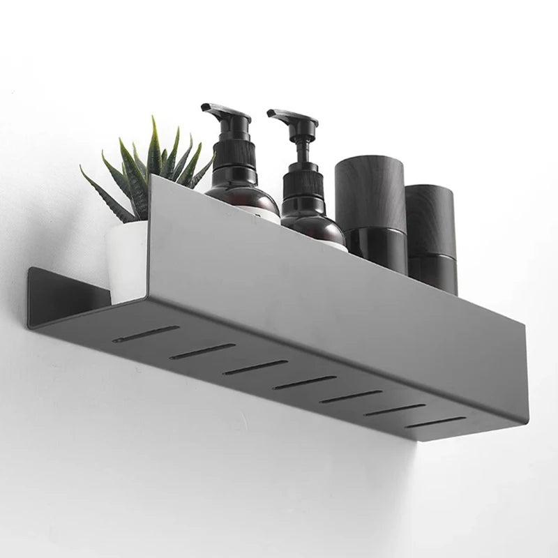 étagère murale moderne gris foncé laquée alliage aluminium flacons lotion salle bain