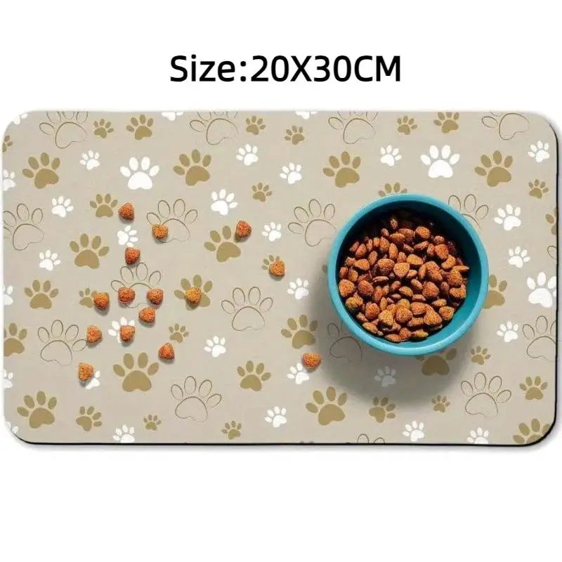 tapis animaux rose beige gris moderne imprimé pattes bol nourriture rapide séchage nylon absorbant