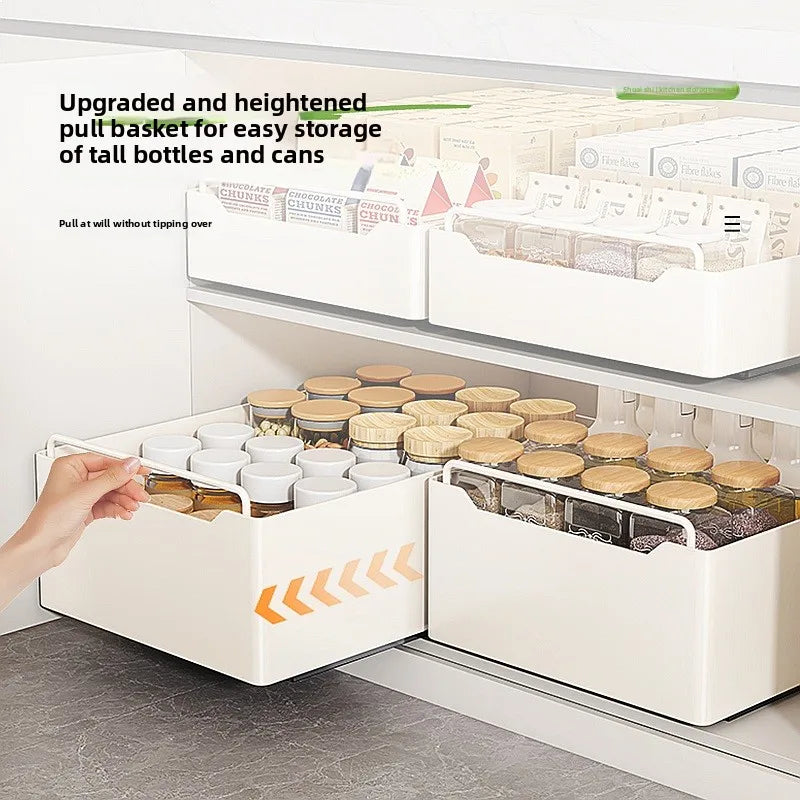 paniers rangement blancs acier inoxydable moderne adhésifs cuisine tiroirs armoires évier espaces étroits