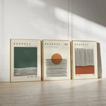 affiches abstraites vert beige orange moderne minimaliste lignes horizontales cercles géométriques salon chambre