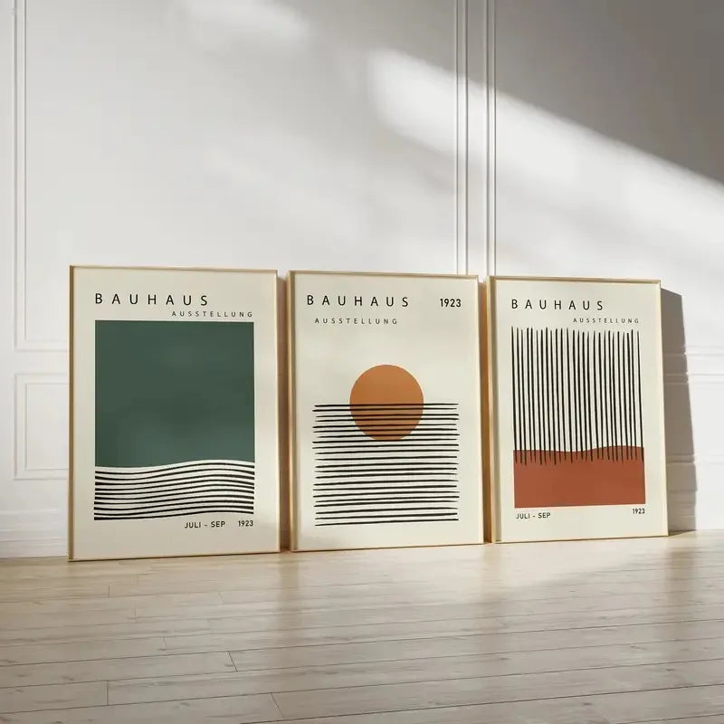 affiches abstraites vert beige orange moderne minimaliste lignes horizontales cercles géométriques salon chambre