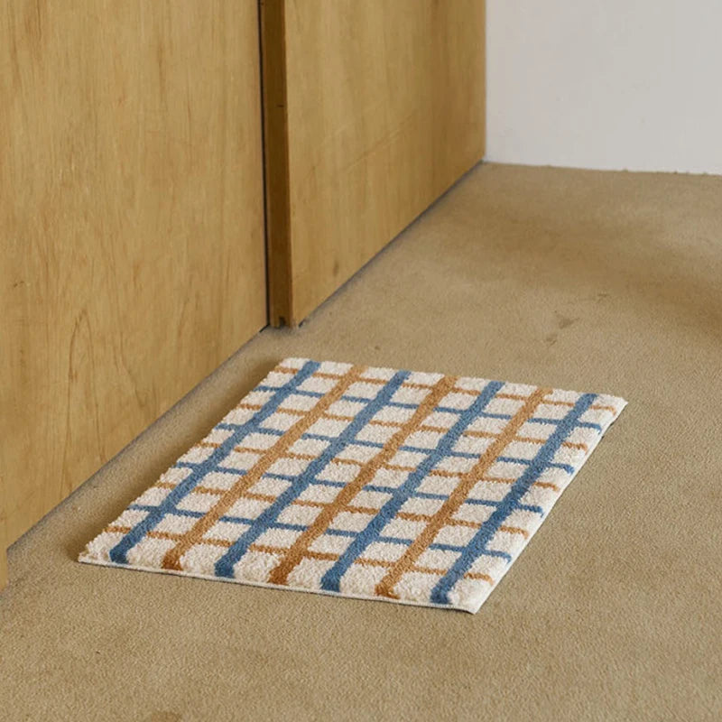 tapis blanc beige bleu rayures polyester non slip moderne intérieur chambre cuisine