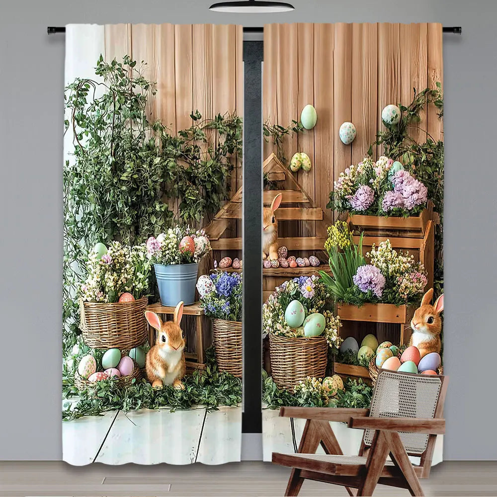 rideau pâques multicolore lapins fleurs opacité 100 polyester 75x166cm 105x230cm 130x210cm pastoral