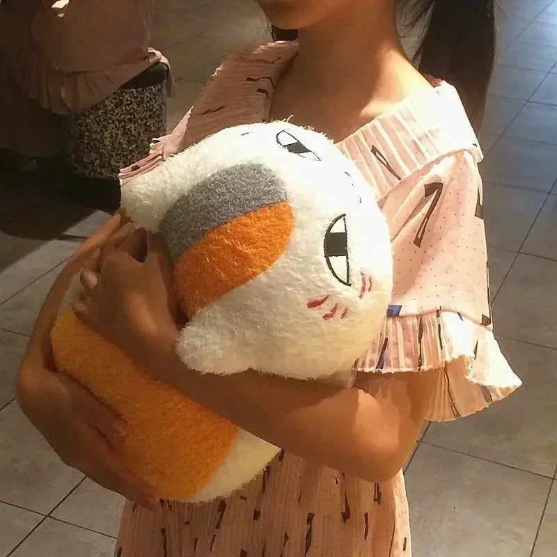 oreiller peluche chaton sourire blanc orange gris rose yeux fermés cartoon mignon joues rouges