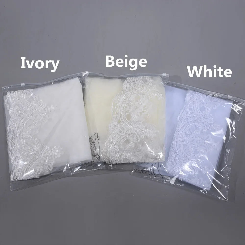 voile mariée blanc dentelle motifs floraux élégant bord appliqué clips transparents polyestère monocouche