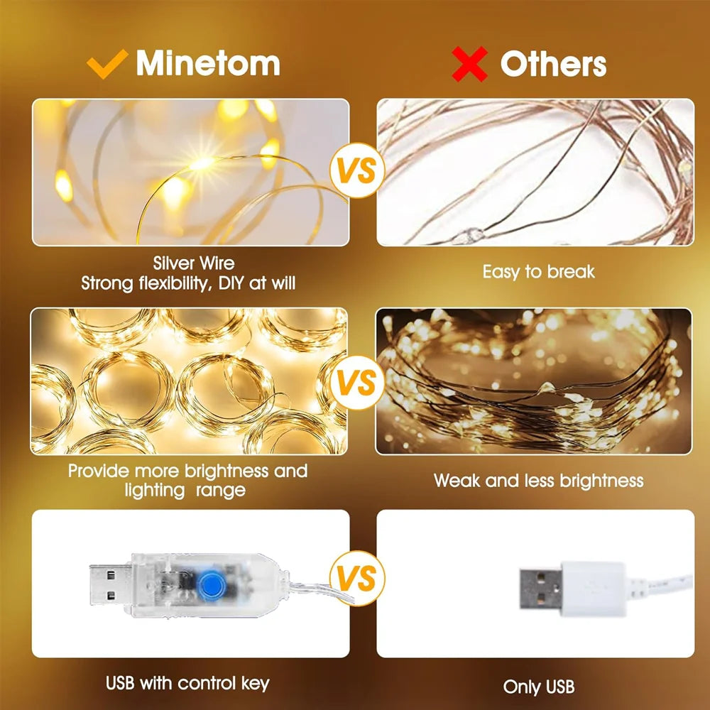 guirlande lumineuse multicolore fil cuivre torsadé 300 lumières 3x3m moderne noël décoration chambre coucher