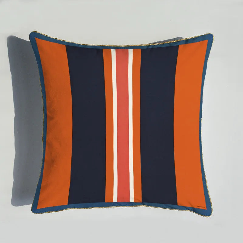 coussin decoratif velours orange motif cheval moderne bord doré 45x45cm sofa decoration
