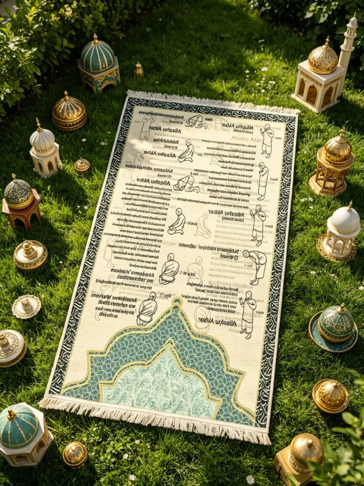 tapis traditionnel géométrique polyestère beige vert noir franges classique İslam