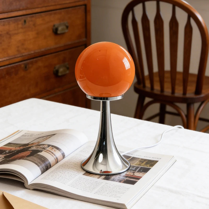 lampe table moderne minimaliste sphérique brillante orange rouge blanc noir prise usb
