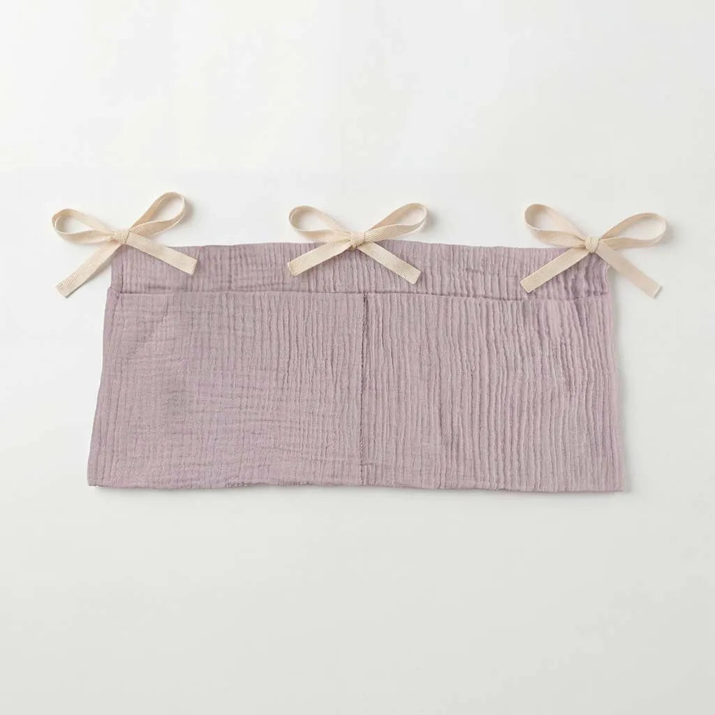 sac rangement lit bébé coton beige bleu rose simple rubans sécurité