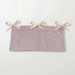 sac rangement lit bébé coton beige bleu rose simple rubans sécurité