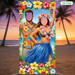 toile fond motif tropical hibiscus palmier anniversaire mariage fête enfant multicolore illustration