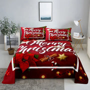 Parure de lit Noël 3D Père Noël rouge - Drap plat et taie d'oreiller pour décoration festive