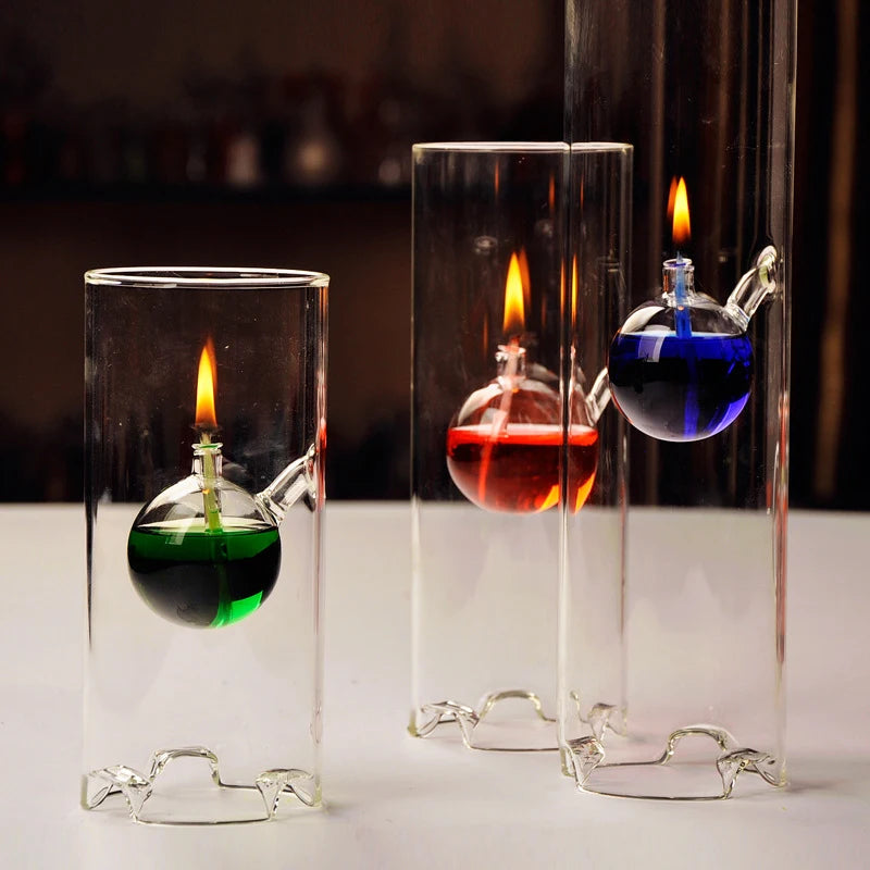 lampes huile transparentes couleurs rouges bleues vertes violettes modernes intérieures