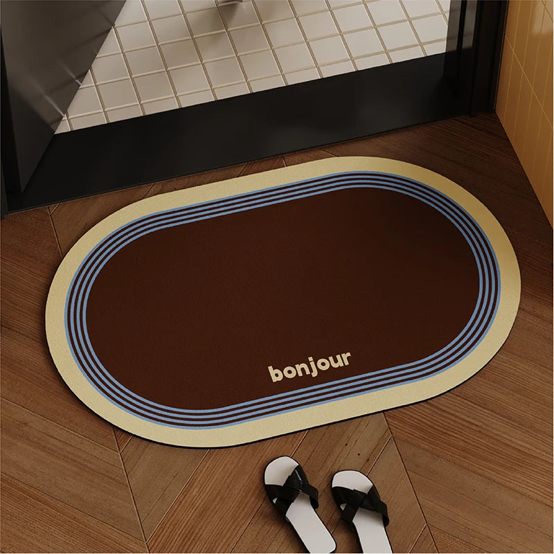 tapis ovale moderne marron beige bleu vert antidérapant résistant antibactéries adhésif protecteur imperméable horizontal