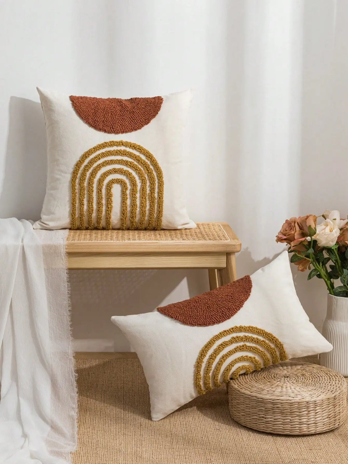 housse coussin polyester géométrique arc ciel moderne blanc 45x45cm 30x50cm
