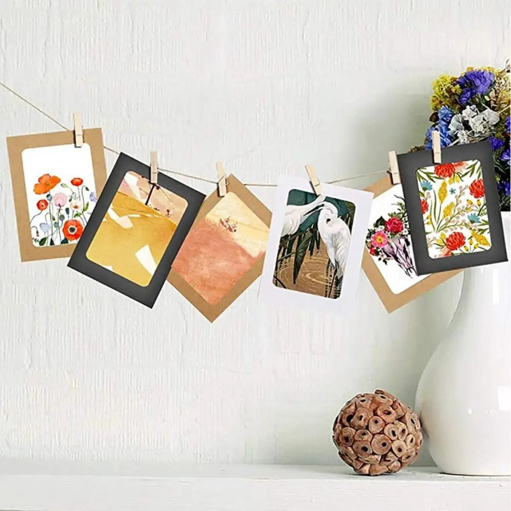 guirlande photo cadres kraft blanc multicolore pinces bois corde décoration mur chambre bohème