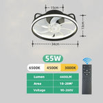 ventilateur lampe led noir blanc moderne télécommande lames transparentes chambre maison