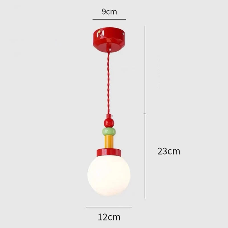 suspension moderne lampe verre colorées sphère translucide blanc rouge bleu jaune vert chambre enfants