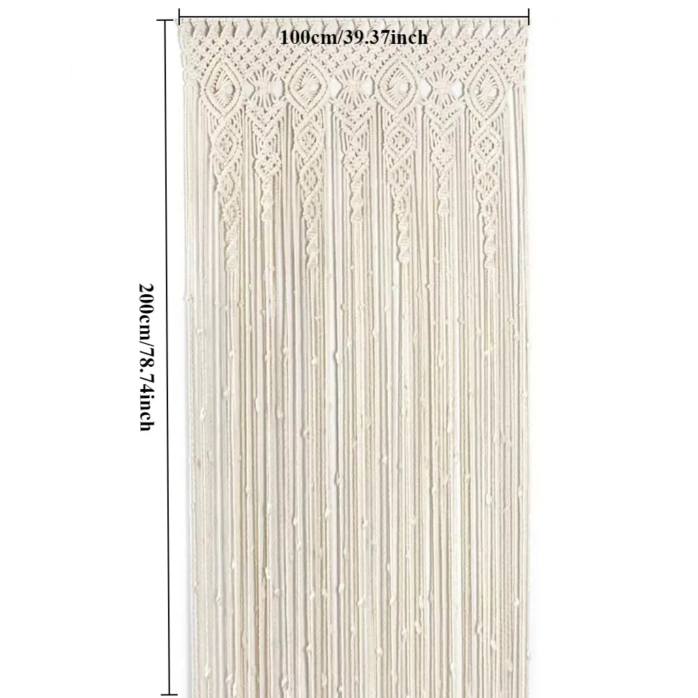 rideau macramé boho chic beige clair franges décoration murale chambre salon