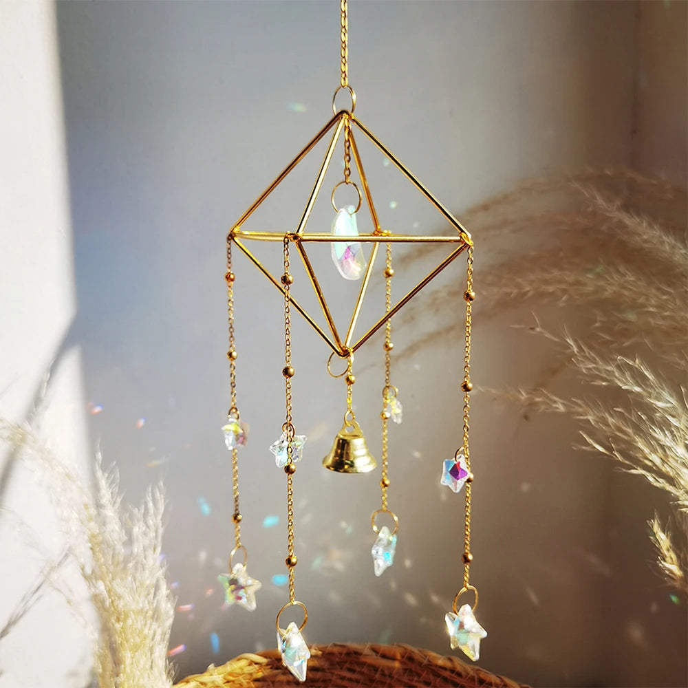 mobile solaire cristal lune étoiles fleurs décoration jardin intérieur suspendu boho romantique argent doré