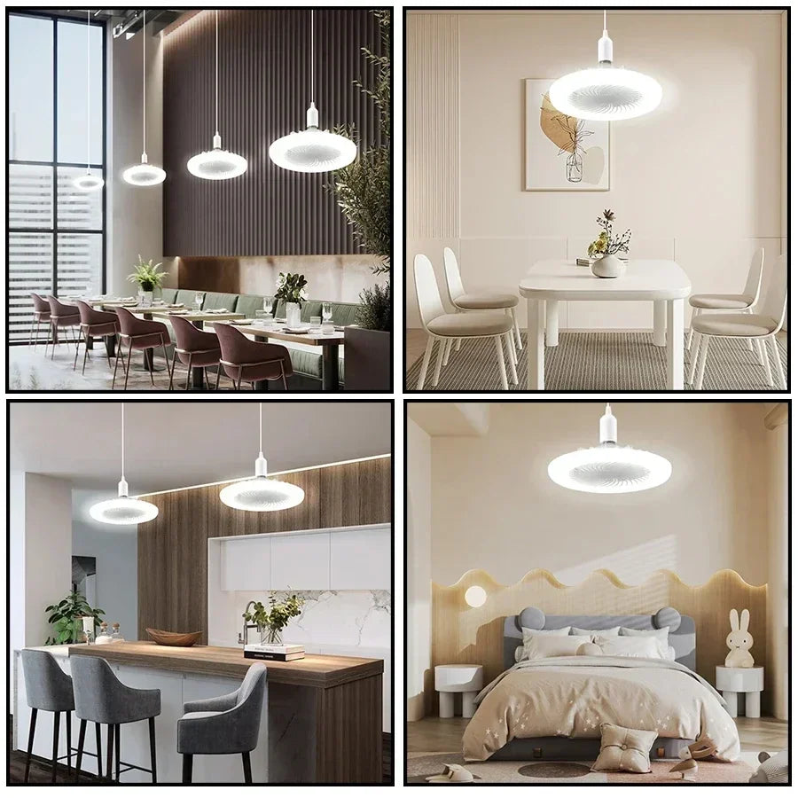 ventilateur lampe led e27 moderne télécommande blanc grille trois vitesses timer