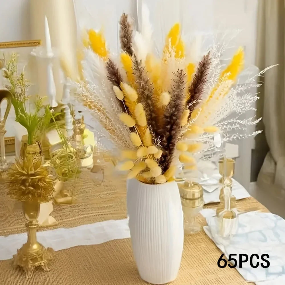 bouquet fleurs séchées naturel plumes pampa beige rustique décoration intérieure anniversaire baby shower mariage