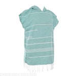Poncho rayé bleu clair rose pâle gris poncho plage coton polyester poche franges