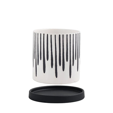 cache pot céramique blanc bleu motif géométrique moderne plante fleur intérieur salon