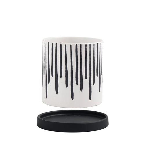 cache pot céramique blanc bleu motif géométrique moderne plante fleur intérieur salon
