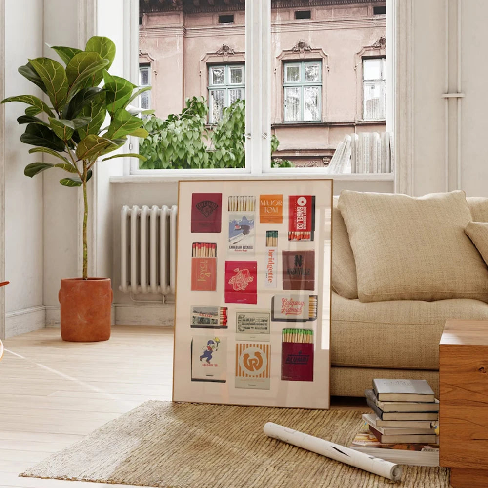 affiche rétro collage matchbox multicolore deco salon chambre vertical 30x40cmOpaque