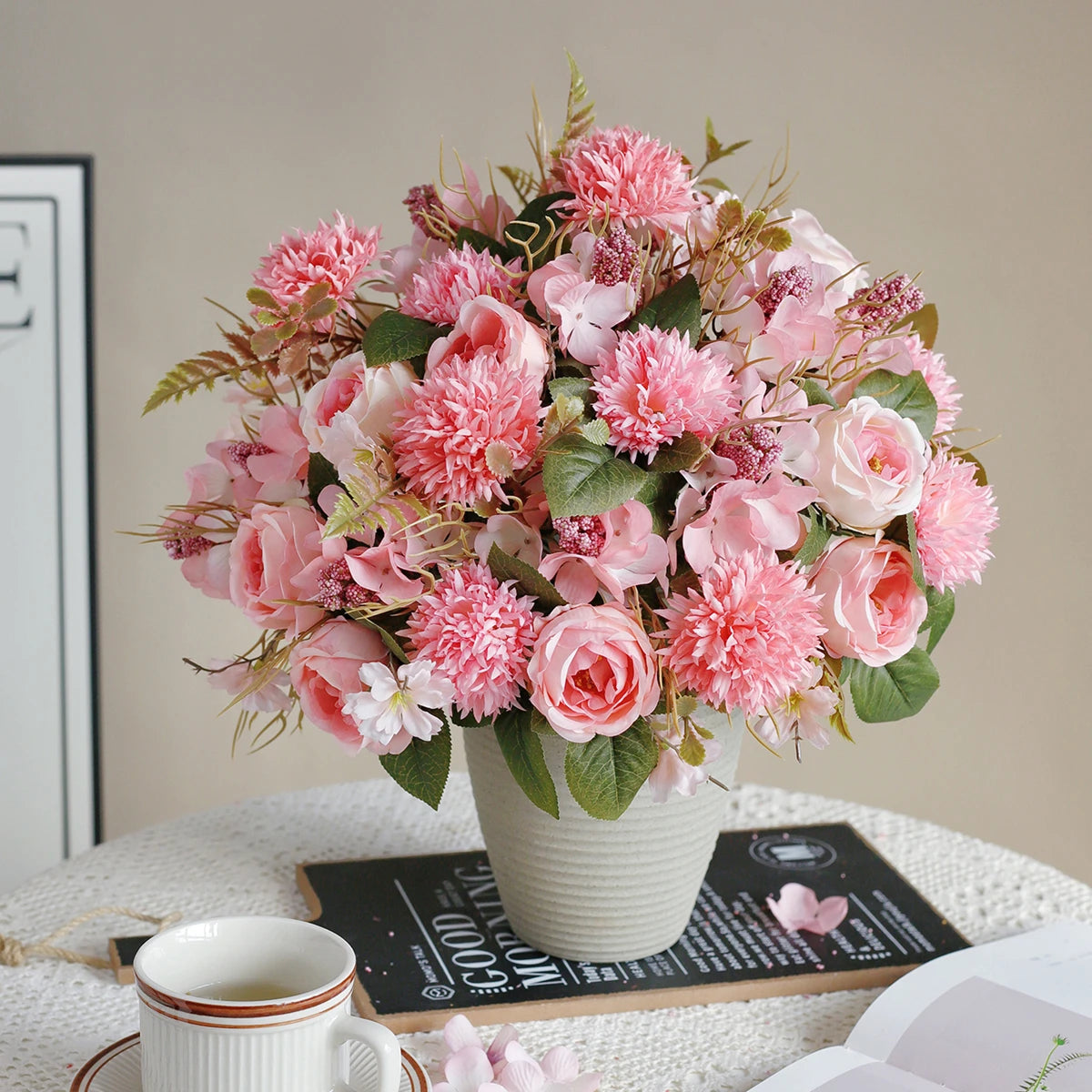 bouquet fleurs artificielles rose orange violet rouge blanc décoration intérieure vase floral champêtre